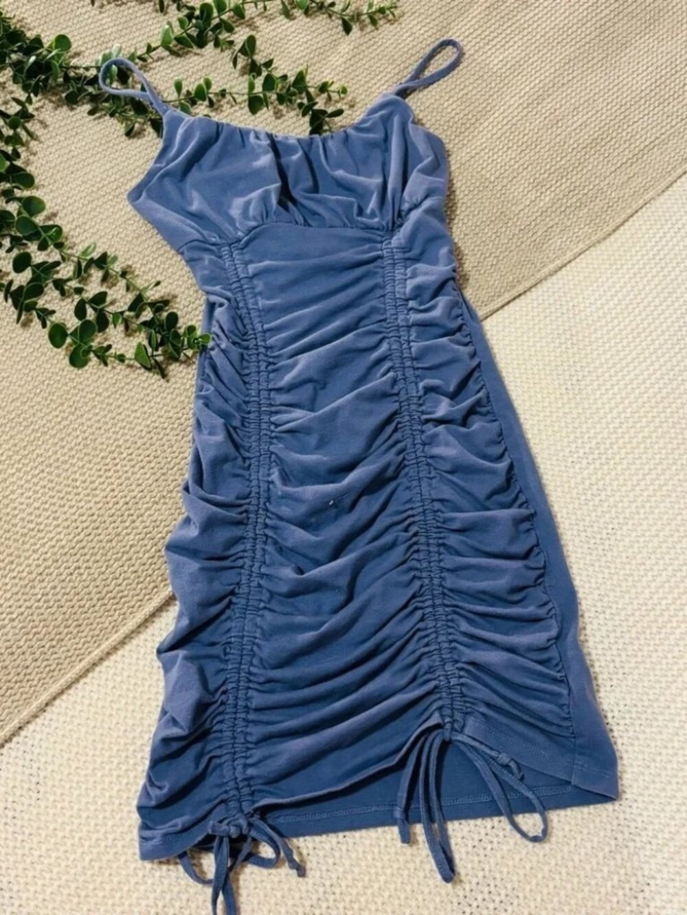 Live to be Spoiled Slate Blue Ruched Bodycon Mini Dress - Size S